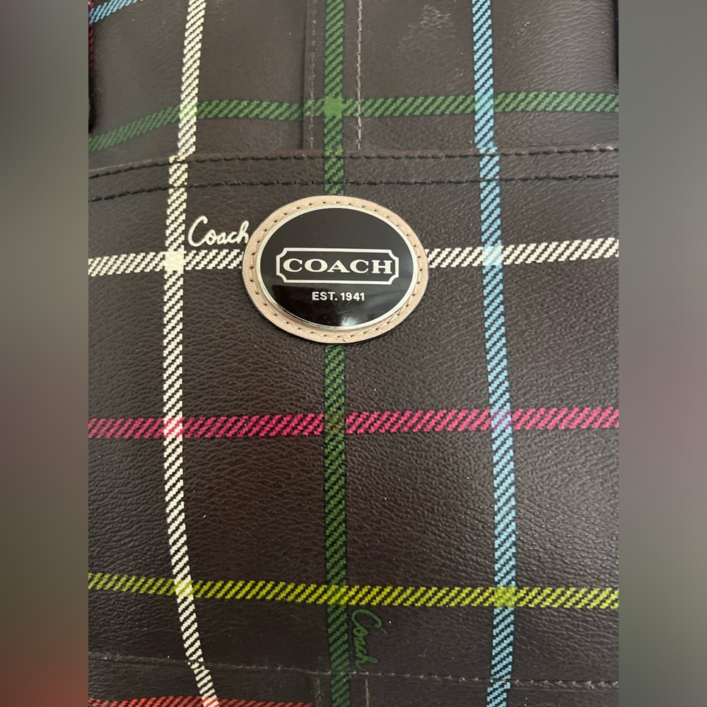 Coach Peyton Tattersall Leather Plaid F24389 Tote Shoulder Bag Multicolor - Picture 3 of 14